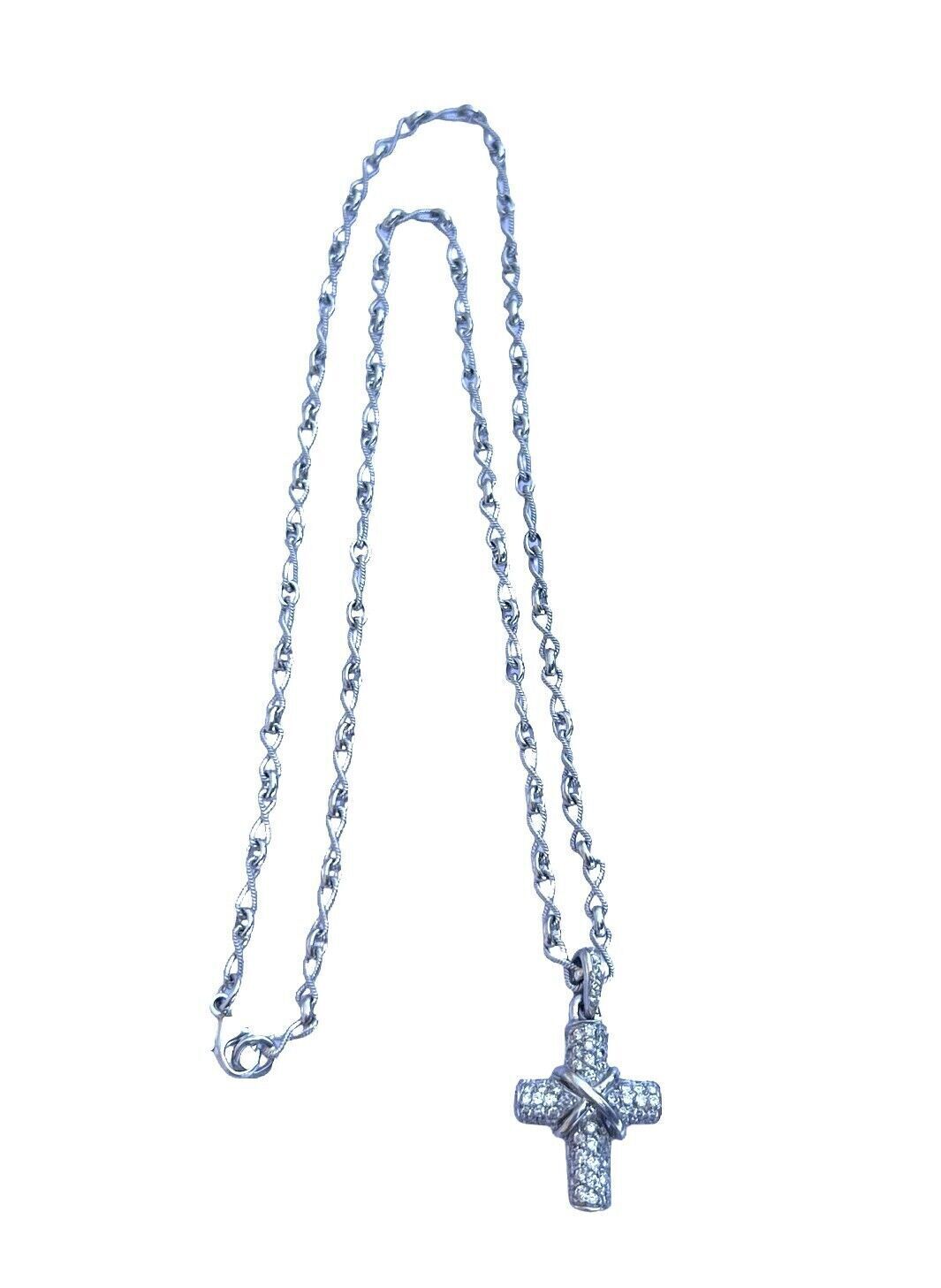 18k White Gold 0.50ctw Diamond Cross Pendant and Eternity Link Chain