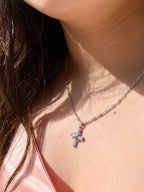 18k White Gold 0.50ctw Diamond Cross Pendant and Eternity Link Chain