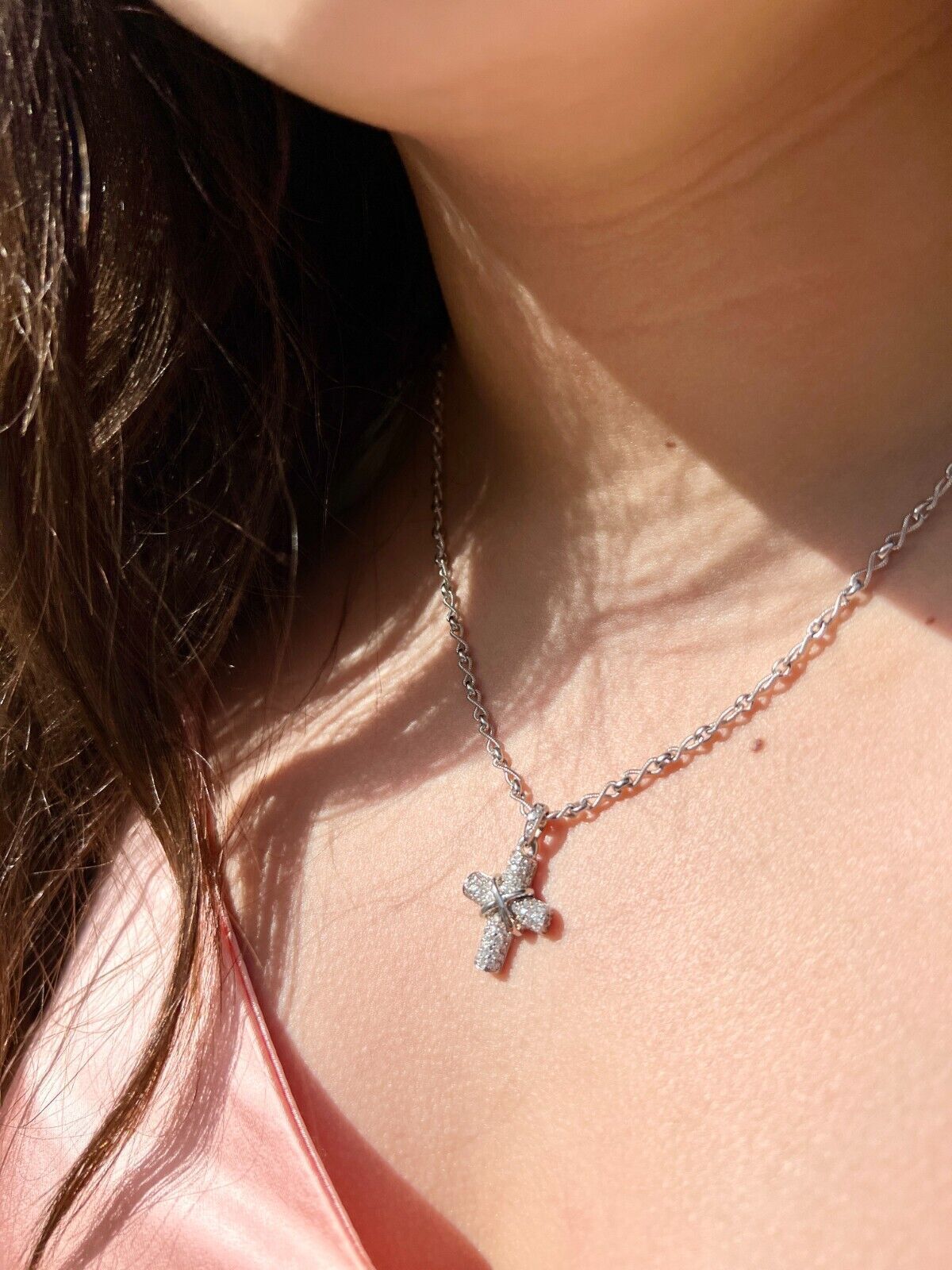 18k White Gold 0.50ctw Diamond Cross Pendant and Eternity Link Chain