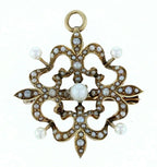 14KT Yellow Gold  Vintage Flower Design Seed Pearl Pendant/Brooch