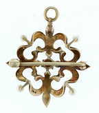 14KT Yellow Gold  Vintage Flower Design Seed Pearl Pendant/Brooch