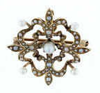 14KT Yellow Gold  Vintage Flower Design Seed Pearl Pendant/Brooch