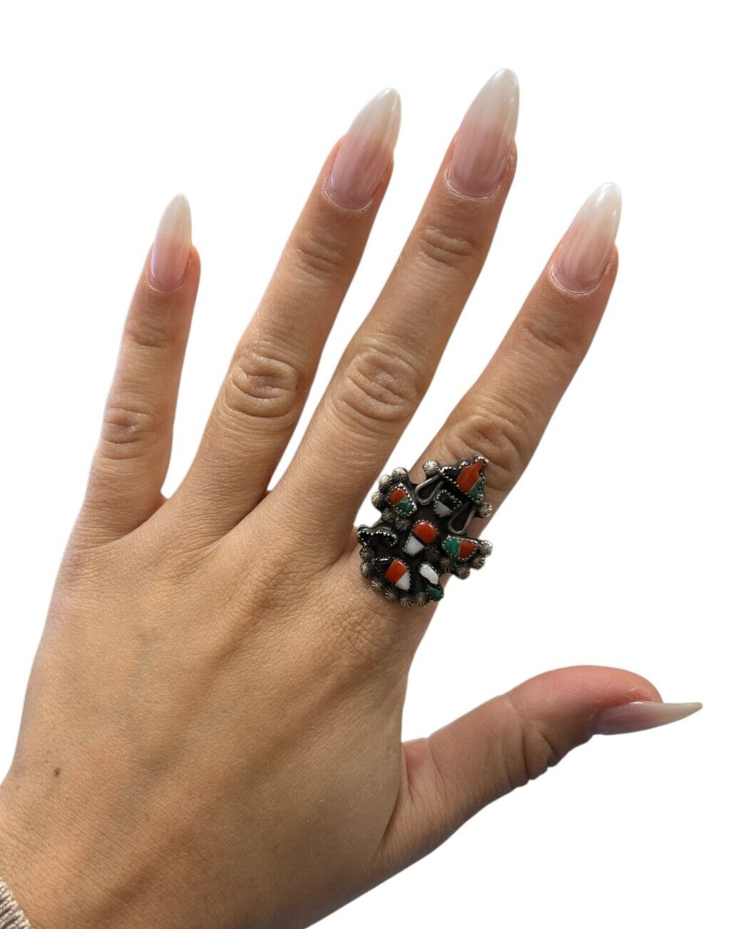 Vintage Fred Harvey Era Native American Zuni Knifewing Inlaid Ring Sz 6.5