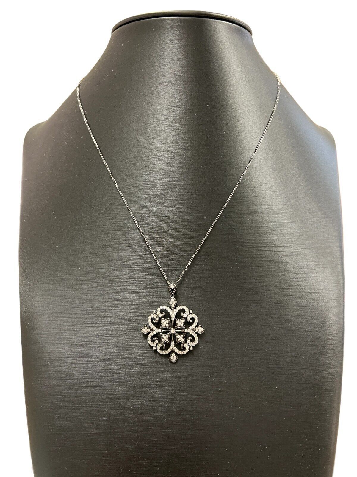 Effy 14K White Gold Black 1.35ctw Diamond Filigree Pendant, 18in