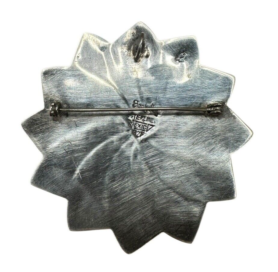 Sterling Silver Flower Shaped Abalone and Onyx Enamel Pendant/Brooch