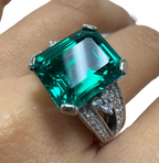 18kt White Gold Synthetic 5.11ct Emerald & 0.63ctw Diamond Ring Sz 8.5