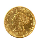 1907 dollar 2.50 Liberty Head Gold Quarter Eagle. Excellent Ungraded