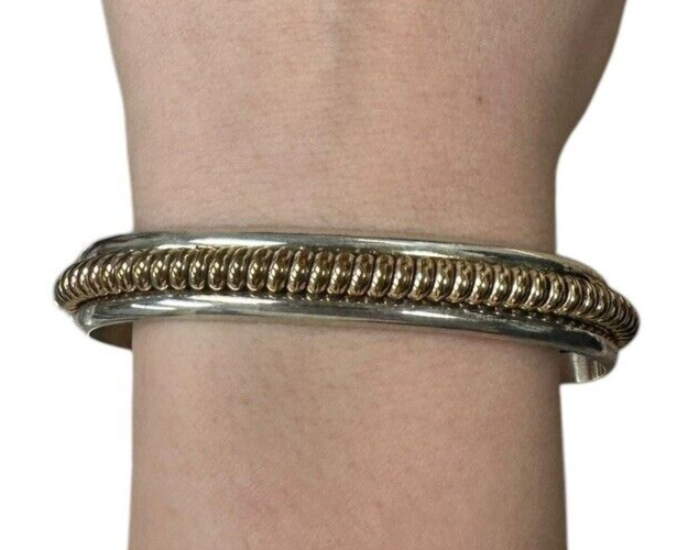 Vintage Tahe Navajo Sterling Silver & 12K Gold Coiled Twisted Cuff Bracelet