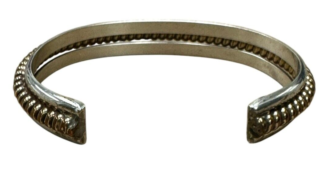 Vintage Tahe Navajo Sterling Silver & 12K Gold Coiled Twisted Cuff Bracelet