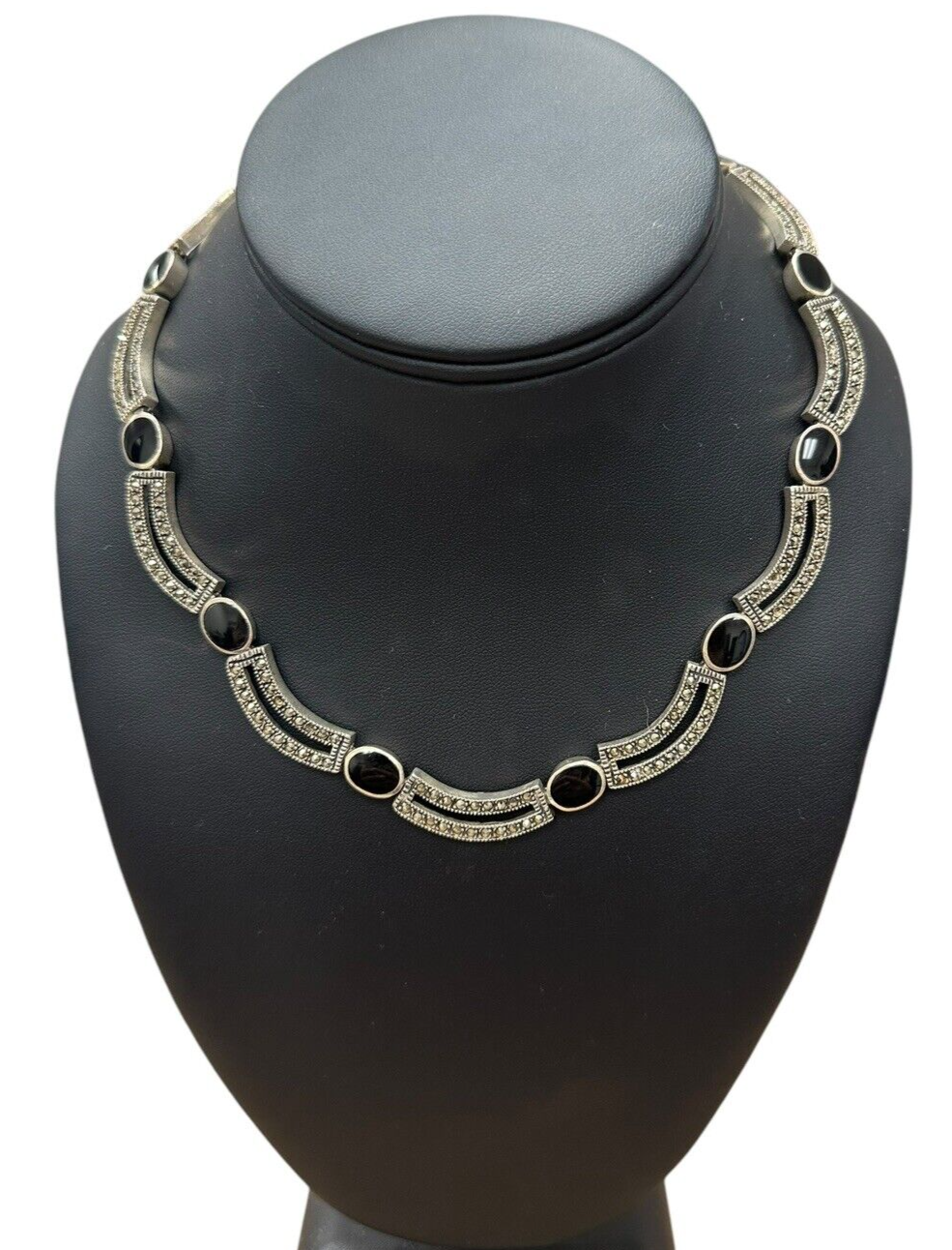 Onyx Marcasite Necklace Bracelet And Earring Set