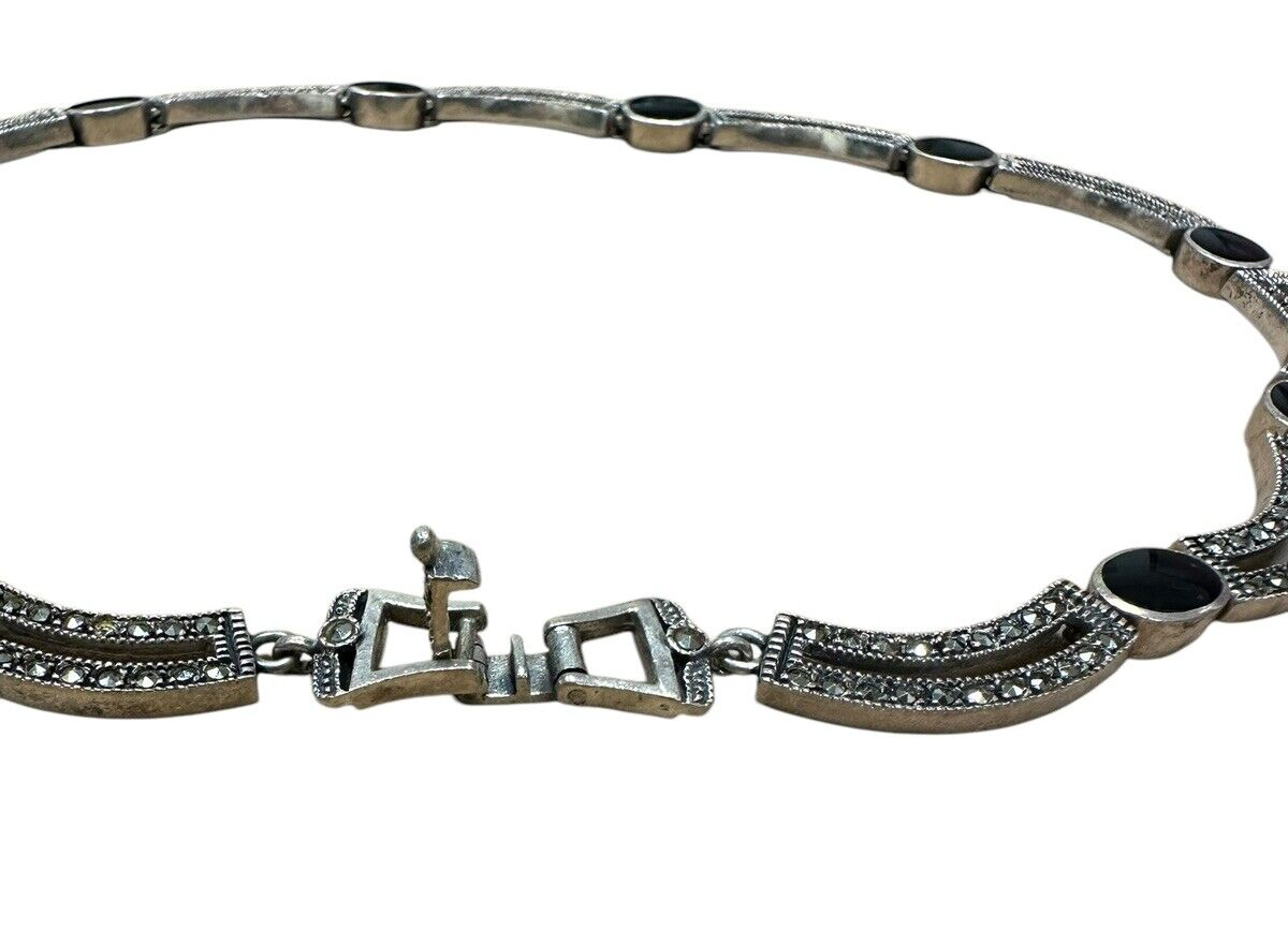 Onyx Marcasite Necklace Bracelet And Earring Set