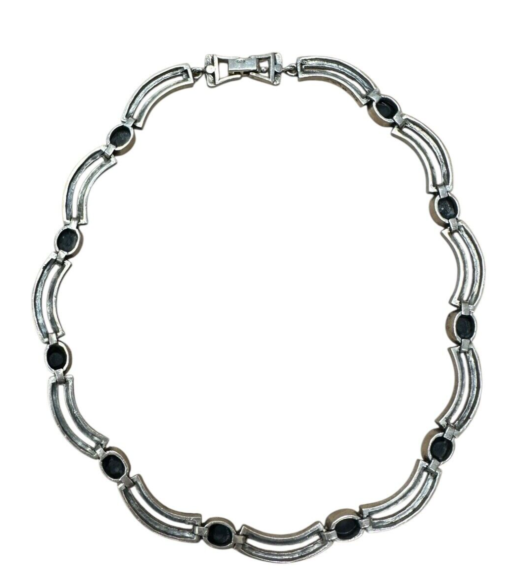 Onyx Marcasite Necklace Bracelet And Earring Set