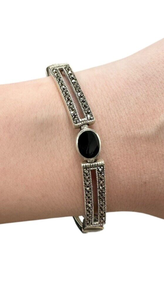 Onyx Marcasite Necklace Bracelet And Earring Set