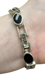 Onyx Marcasite Necklace Bracelet And Earring Set