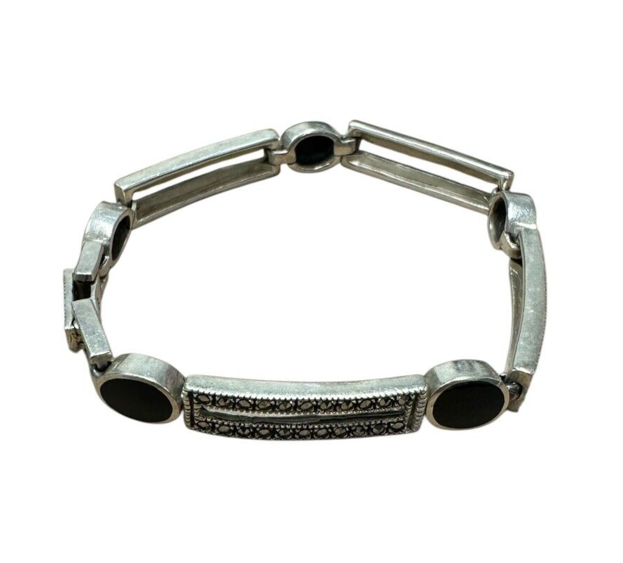 Onyx Marcasite Necklace Bracelet And Earring Set