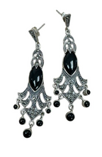 Onyx Marcasite Necklace Bracelet And Earring Set