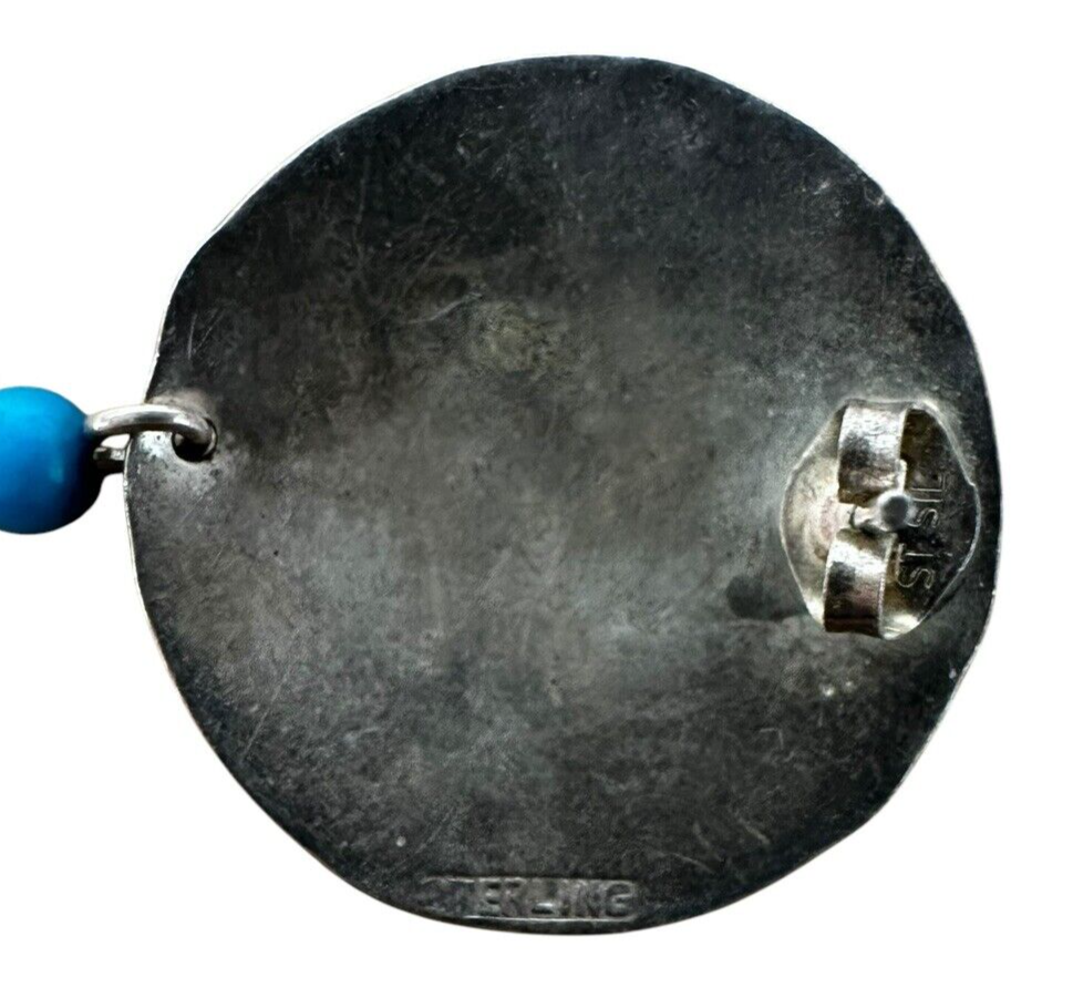 Sterling Silver Hammered Circle Turquoise Feather Earrings