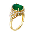 14KT Yellow Gold 3.83ctw Emerald Diamond Cocktail Ring Size 7