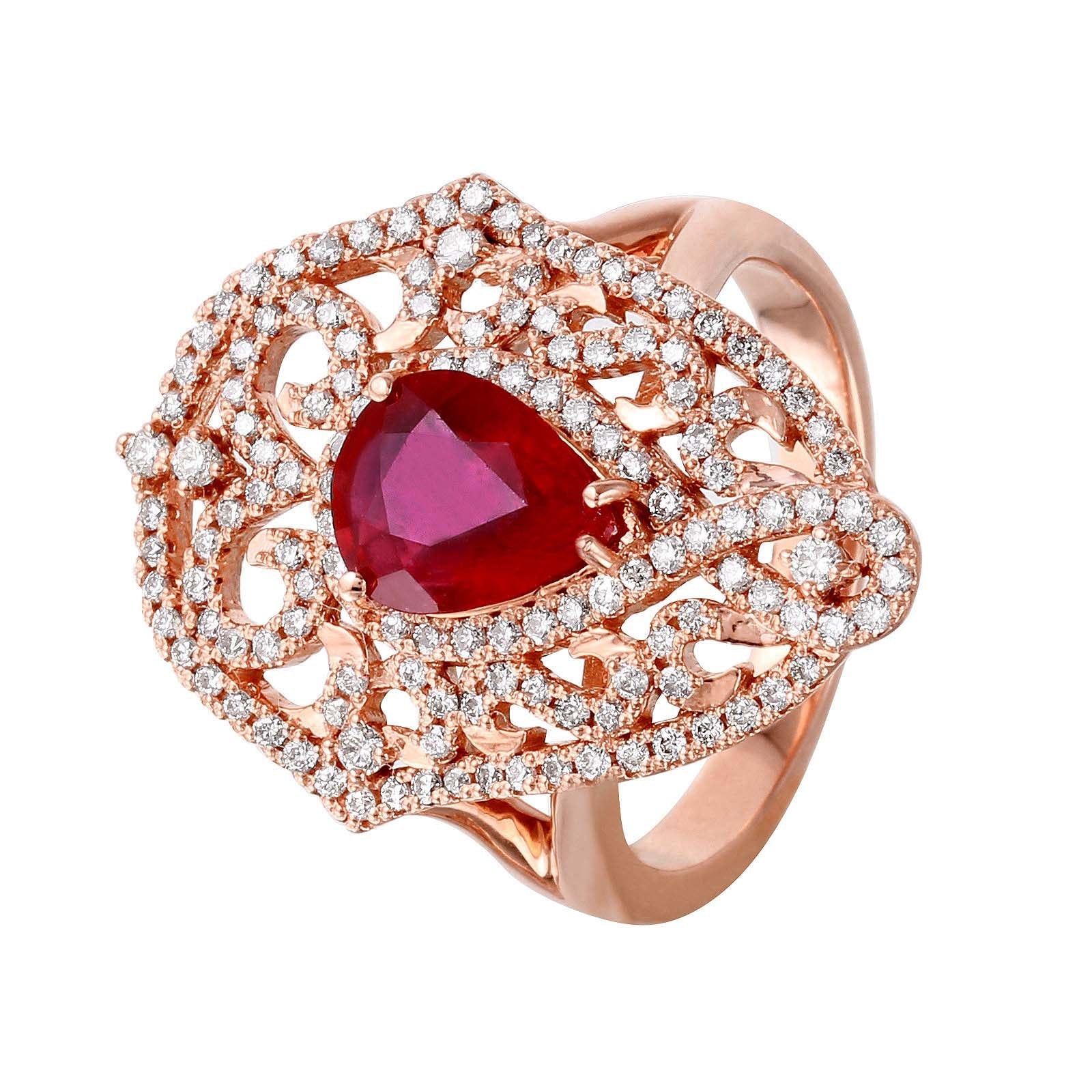 14KT Rose Gold 2.51ctw Ruby and Diamond Ring Size 7.5
