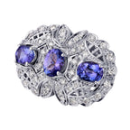 14KT White Gold 6.43ctw Tanzanite Diamond Cocktail Ring Size 6.75