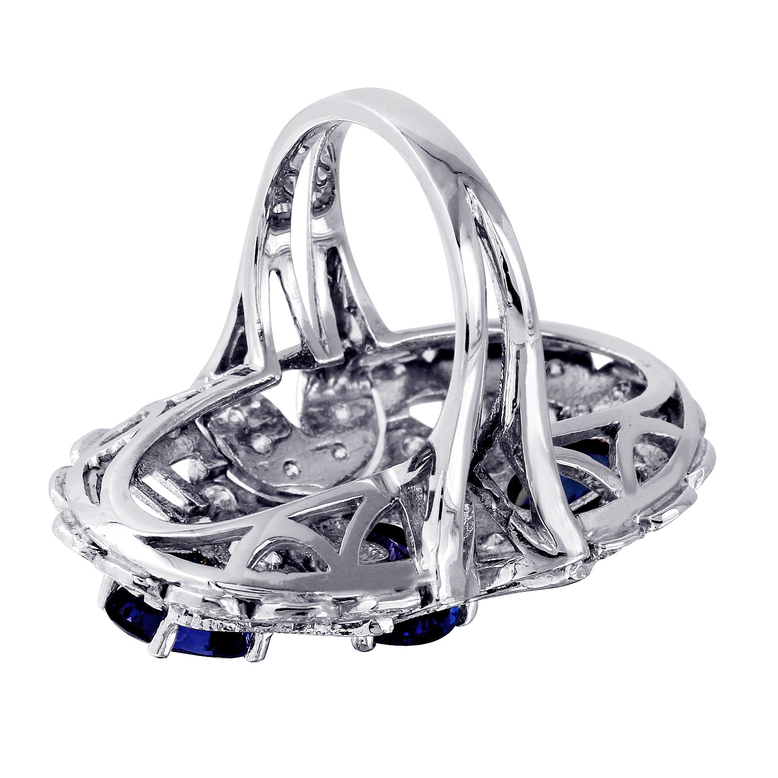 14KT White Gold 6.43ctw Tanzanite Diamond Cocktail Ring Size 6.75