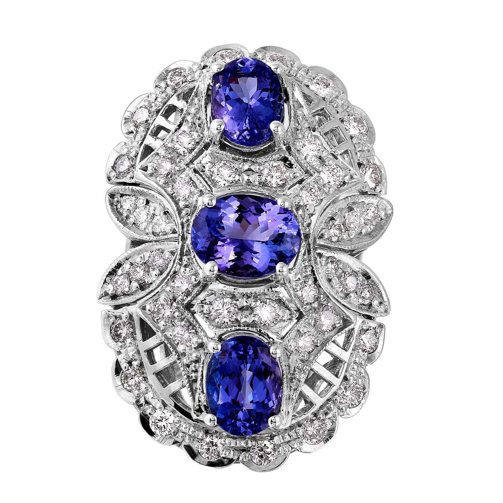 14KT White Gold 6.43ctw Tanzanite Diamond Cocktail Ring Size 6.75