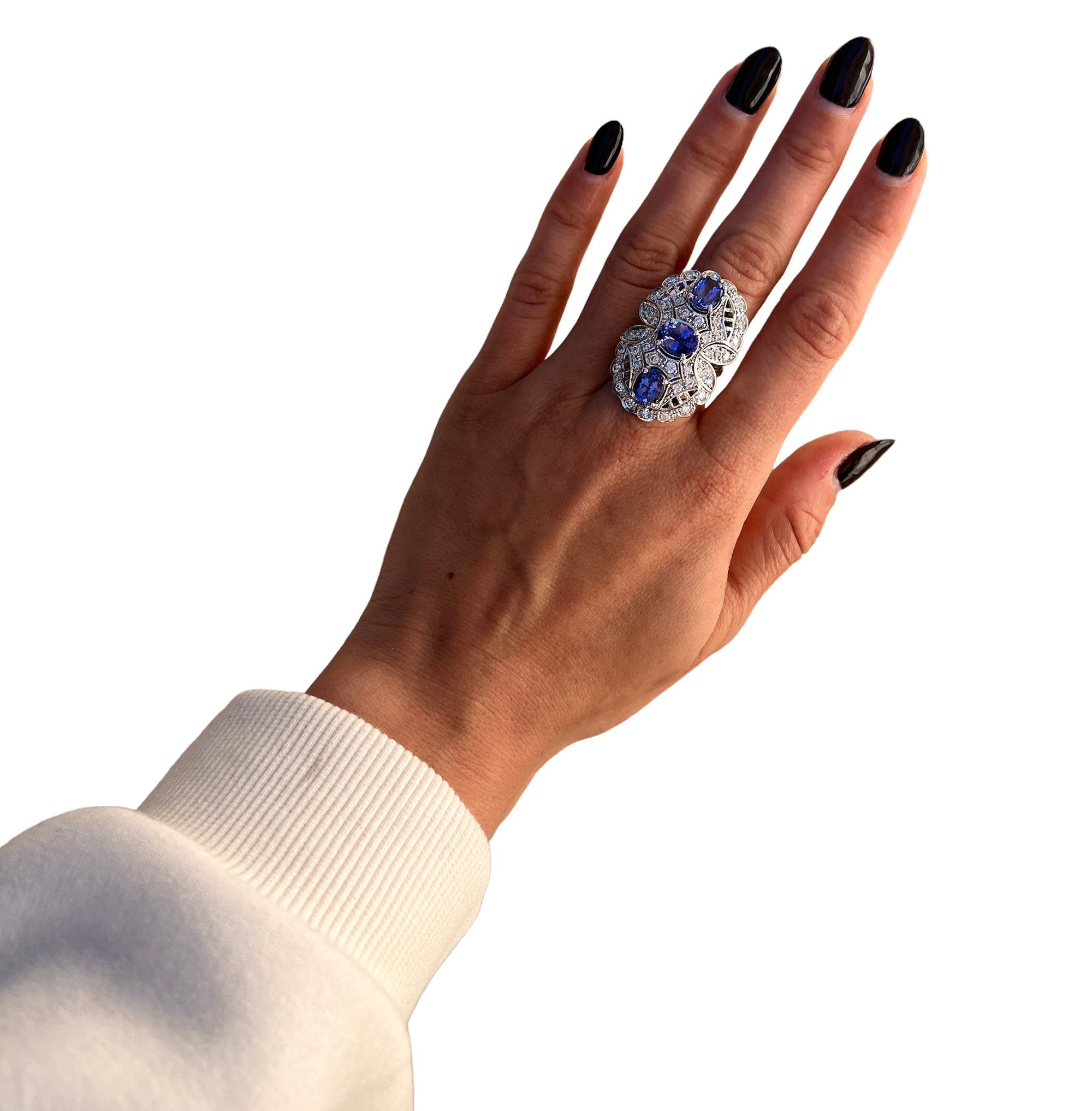 14KT White Gold 6.43ctw Tanzanite Diamond Cocktail Ring Size 6.75